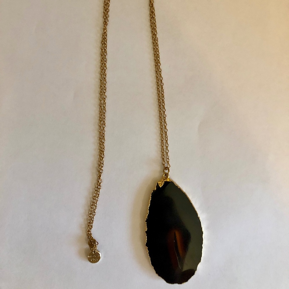 Brown large agate gold chain necklace-NOS